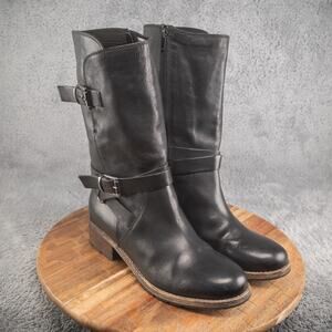 Clarks Black Leather Mid-Calf Buckle Boots